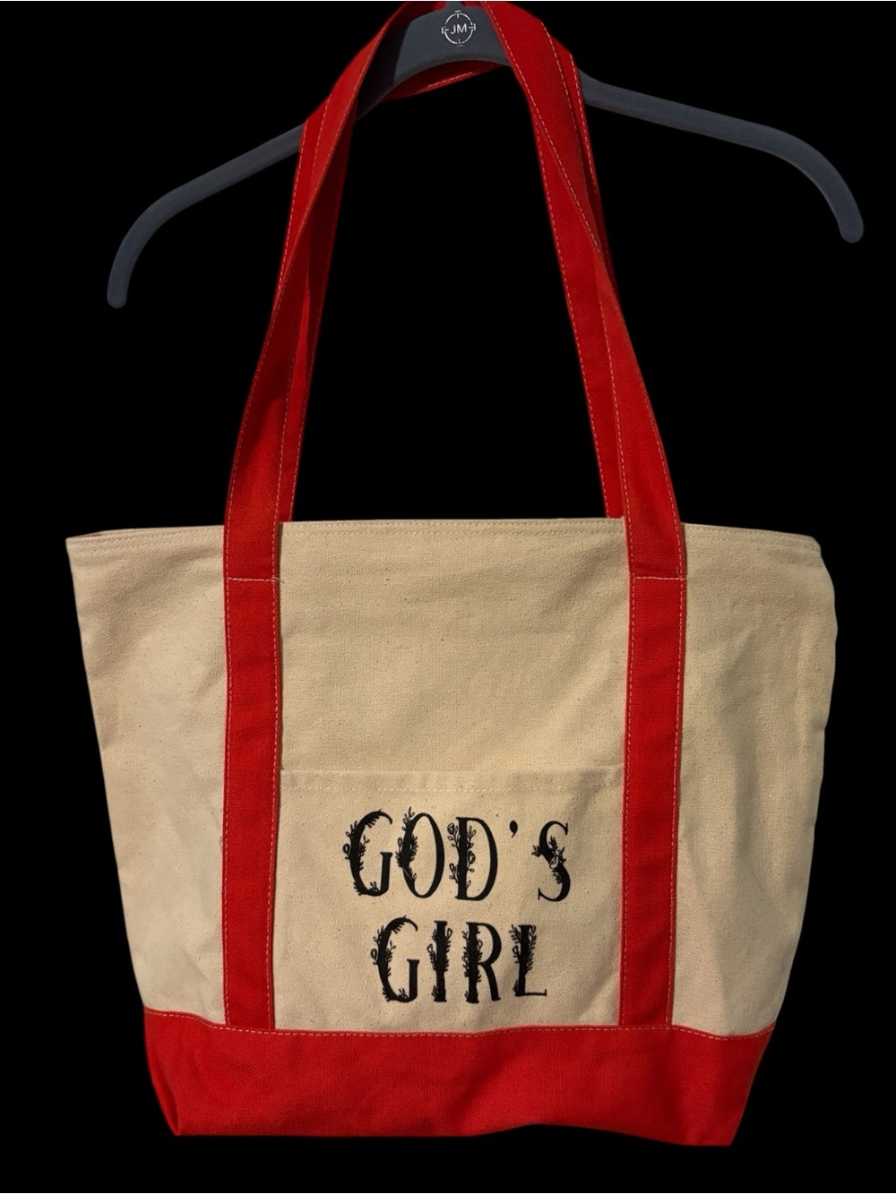 Everyday Canvas Tote - Red & Cream 'God's Girl'